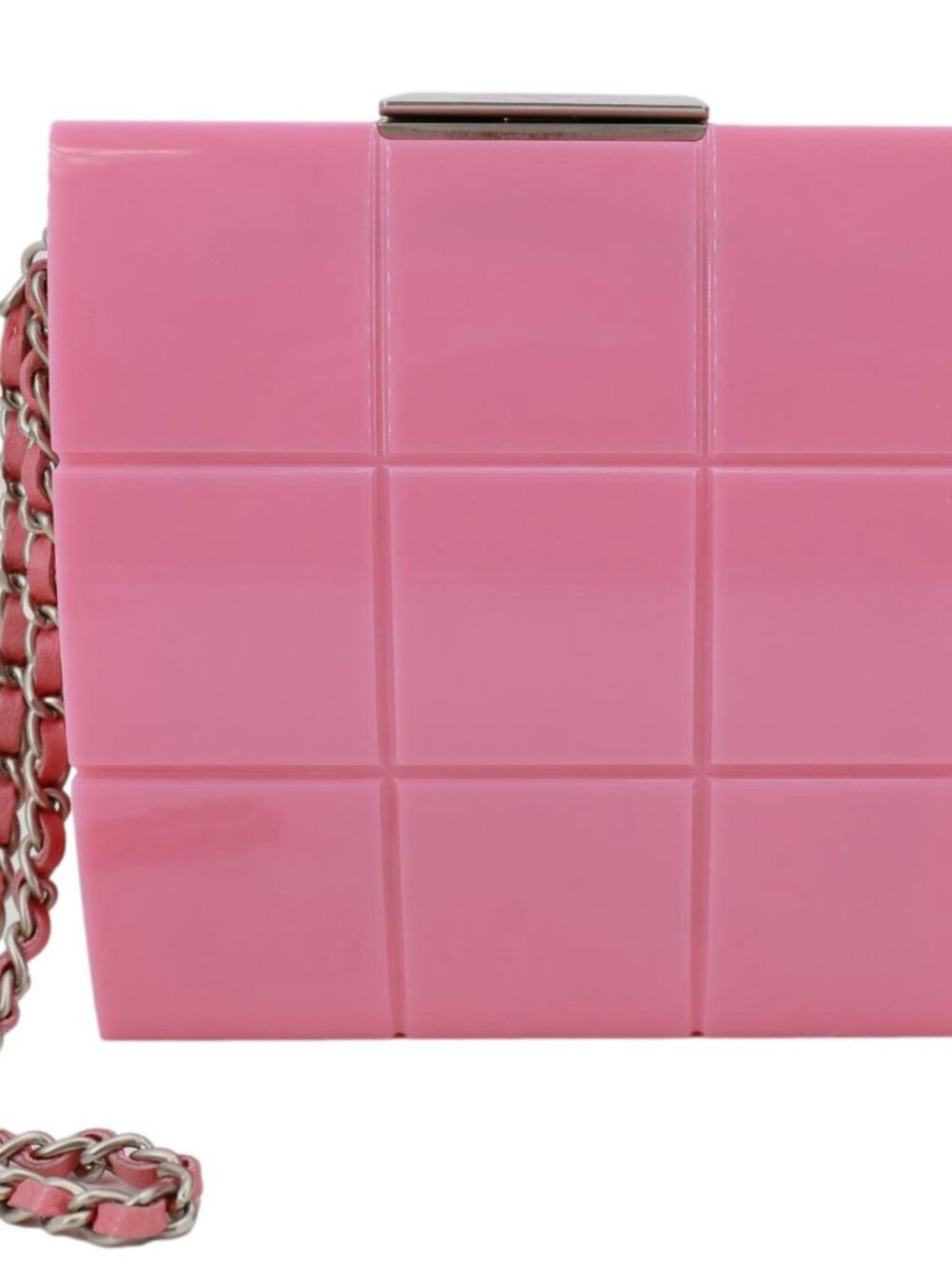 Chanel  Minaudiere Choco Bar Leather Clutch Pink